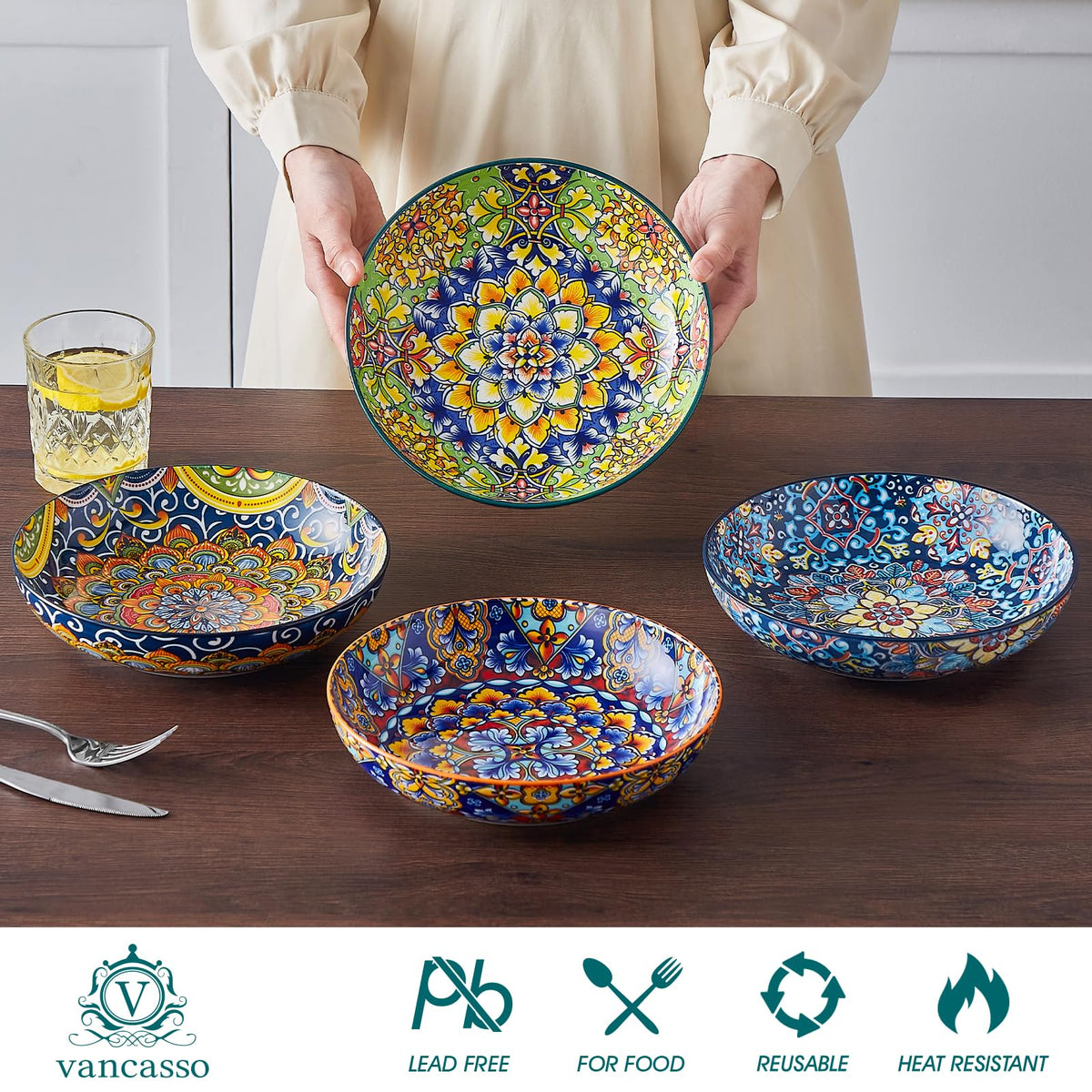 Vancasso pasta bowls durable porcelain construction for daily use