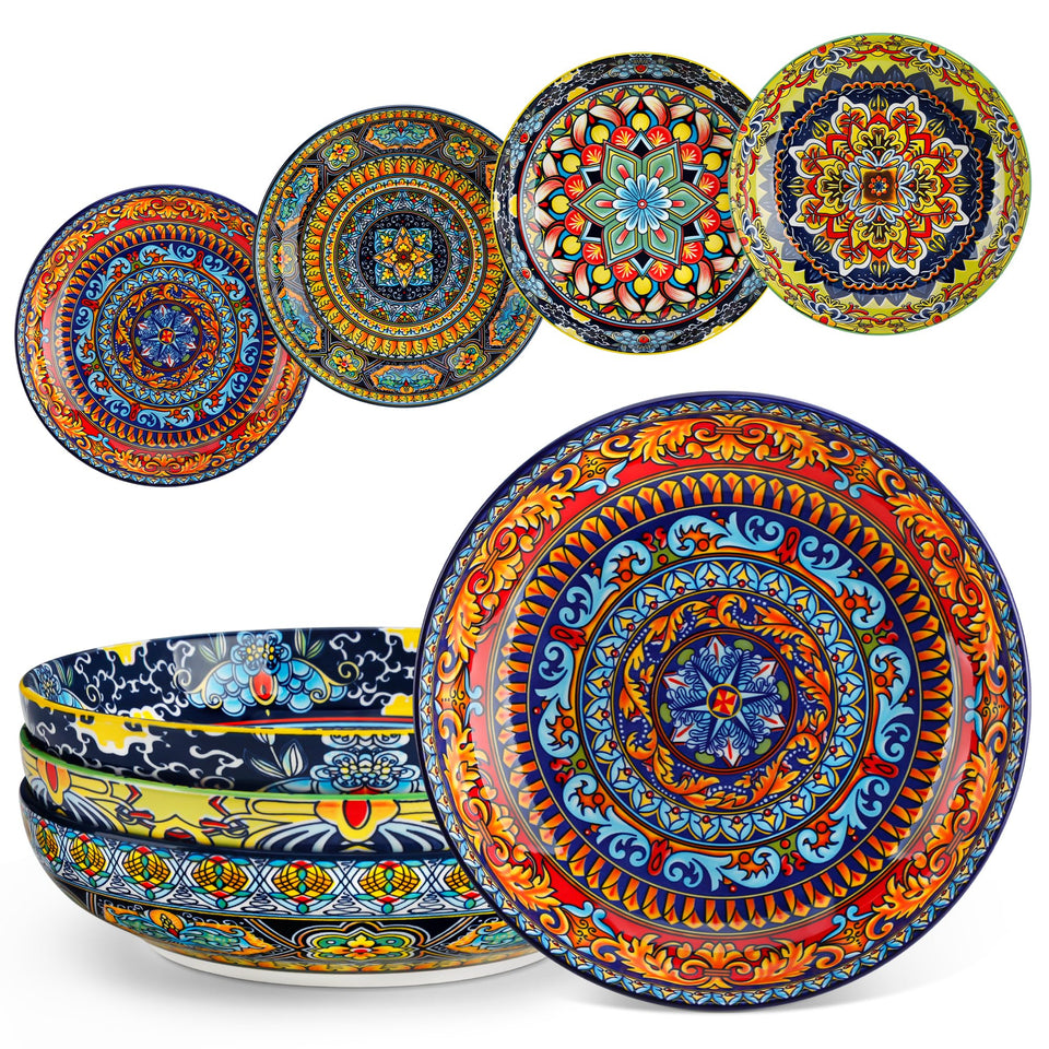 Vancasso pasta bowls set4 with 8.7-inch diameter, vibrant bohemian pattern for colorful meals