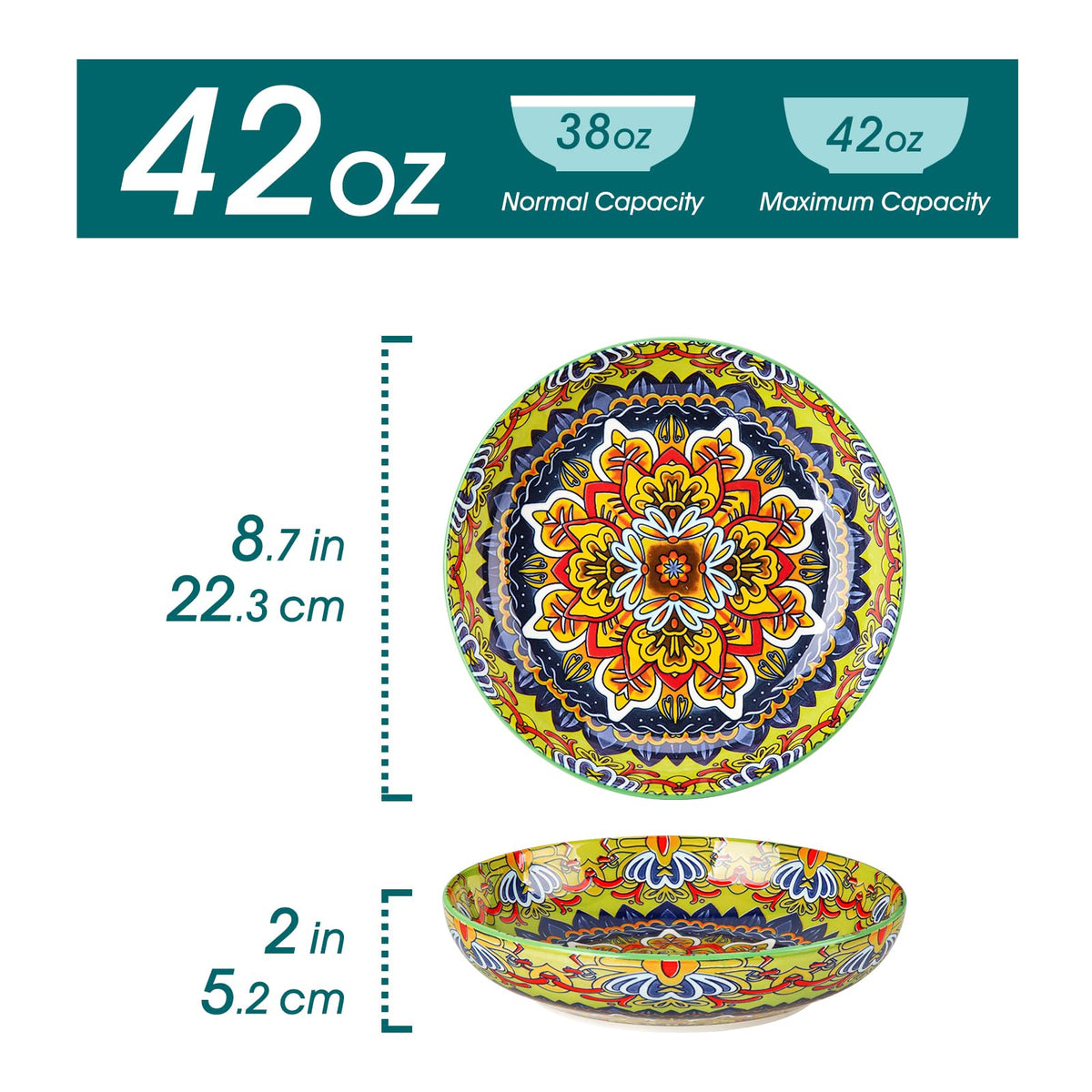 Vancasso pasta bowls set4, colorful pattern, perfect for pasta nights and salads