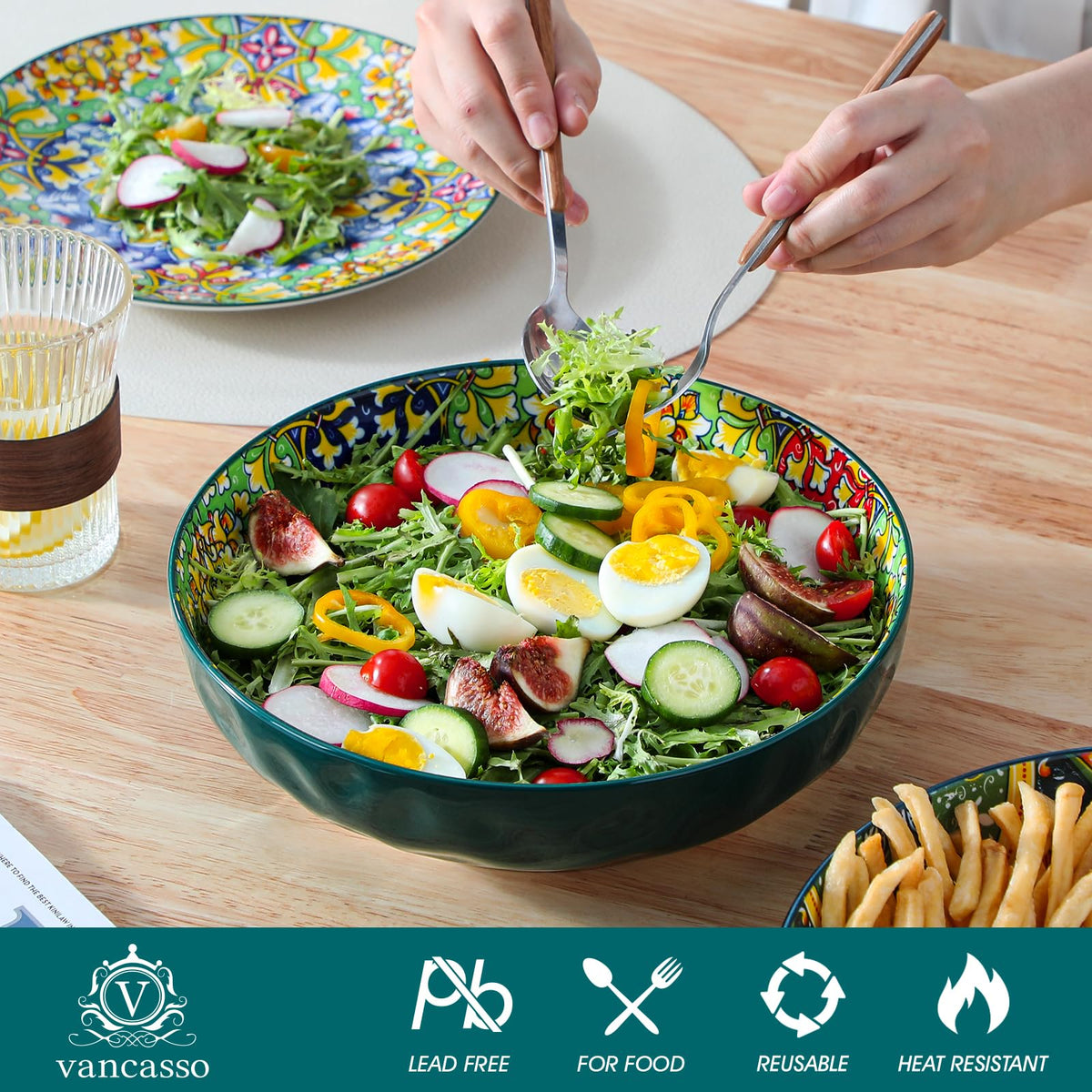 High-heat fired porcelain ensures durability in Vancasso large serving bowls.