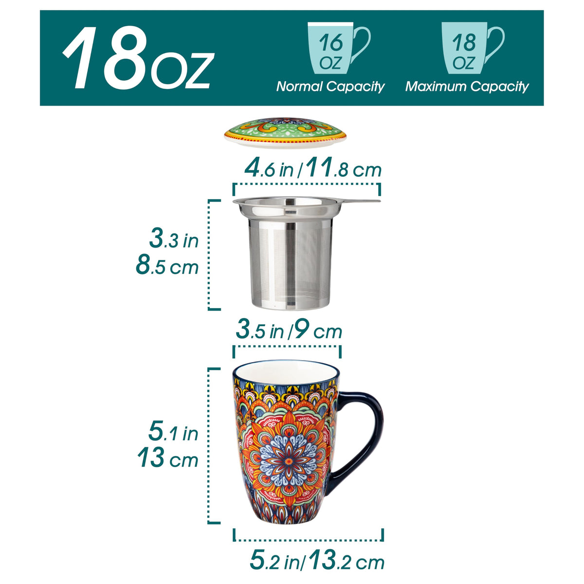 Vancasso mug with removable infuser for loose leaf tea and herbal blends.