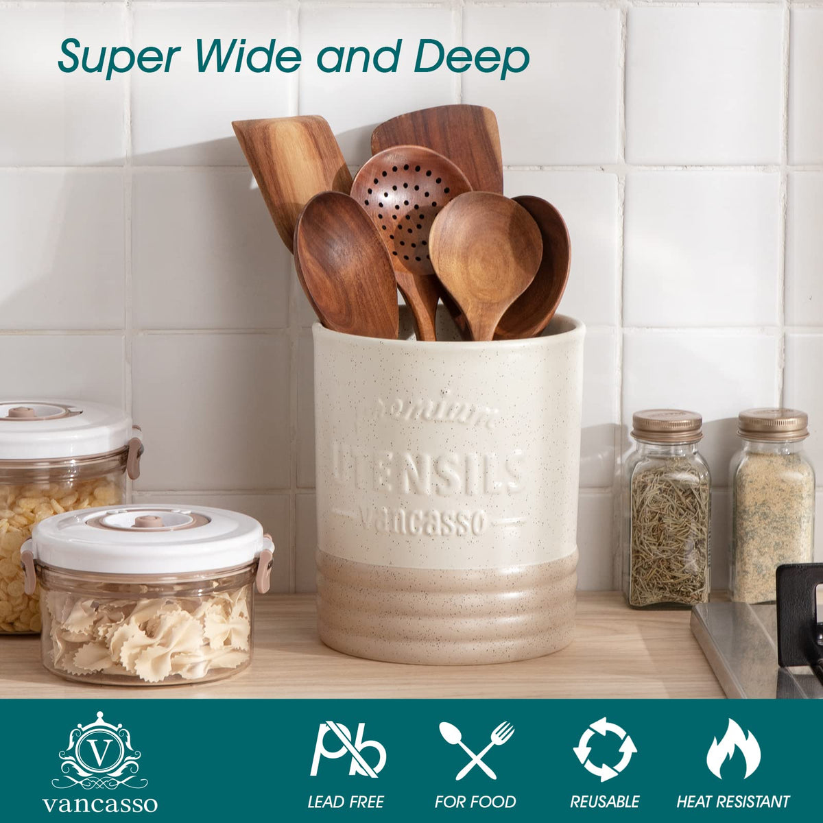 Sabine on-counter setup demonstrates practical storage on kitchen surfaces