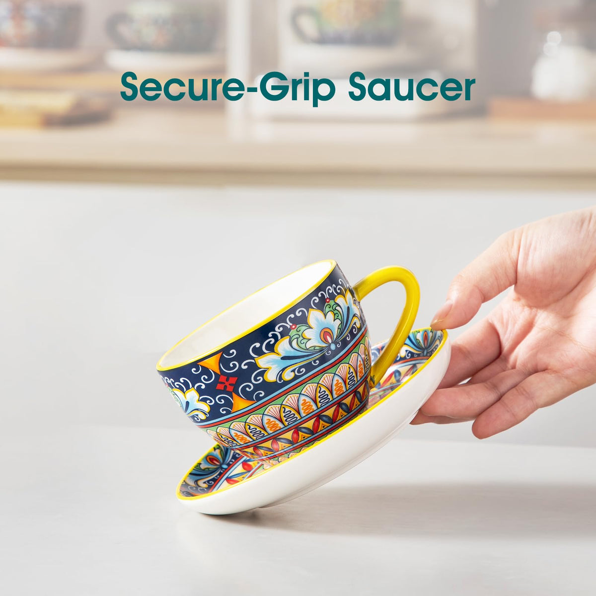 Vancasso saucer groove centers cup for stability during transport