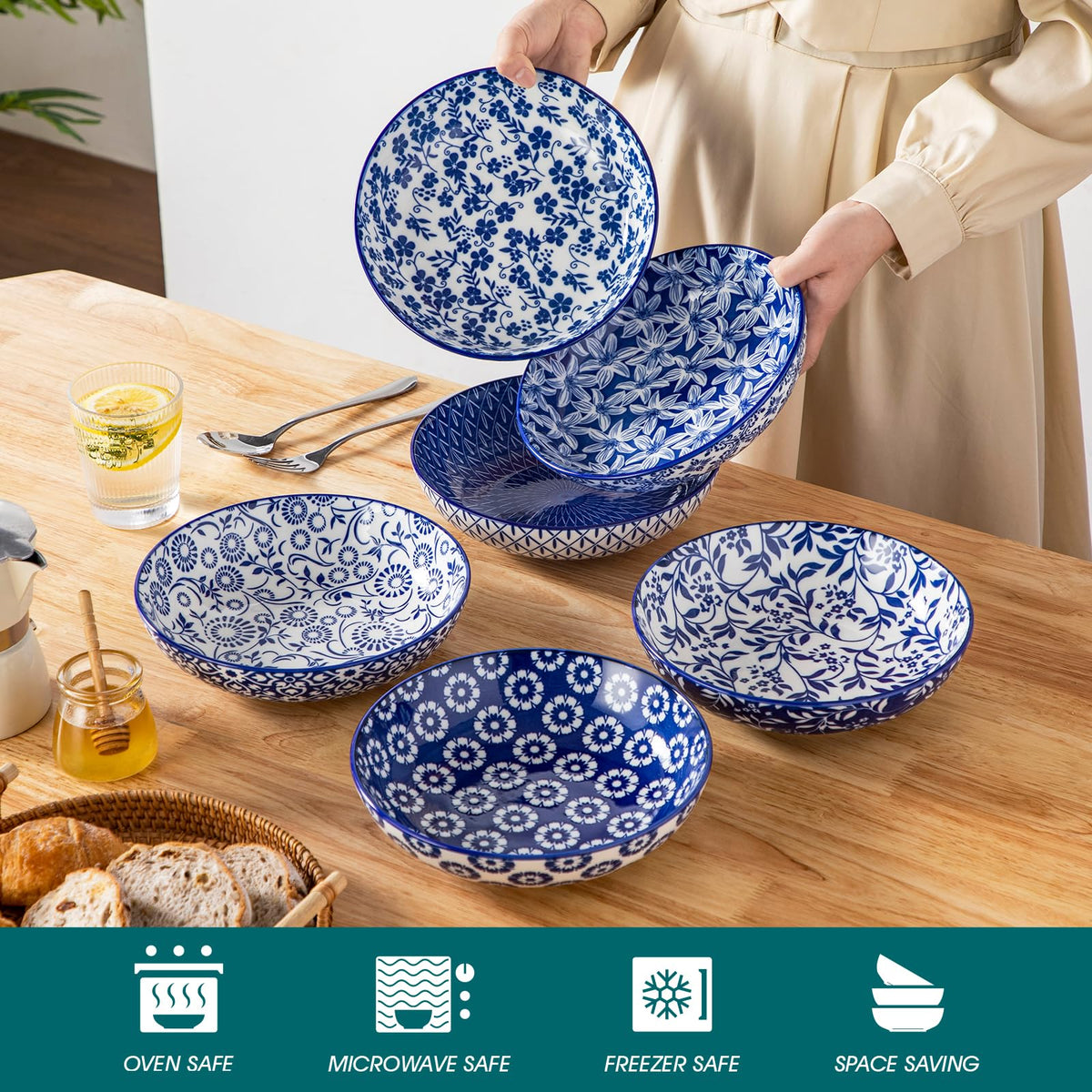 Vancasso Selene 40 oz capacity bowls perfect for generous portions.