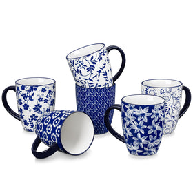 Vancasso Selene 16oz blue floral mug with porcelain finish.