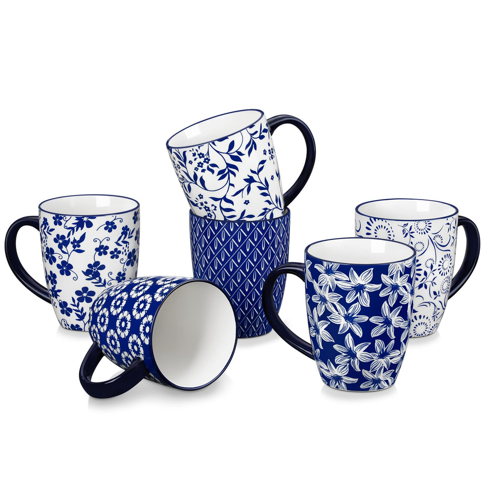 Vancasso Selene 16oz blue floral mug with porcelain finish.