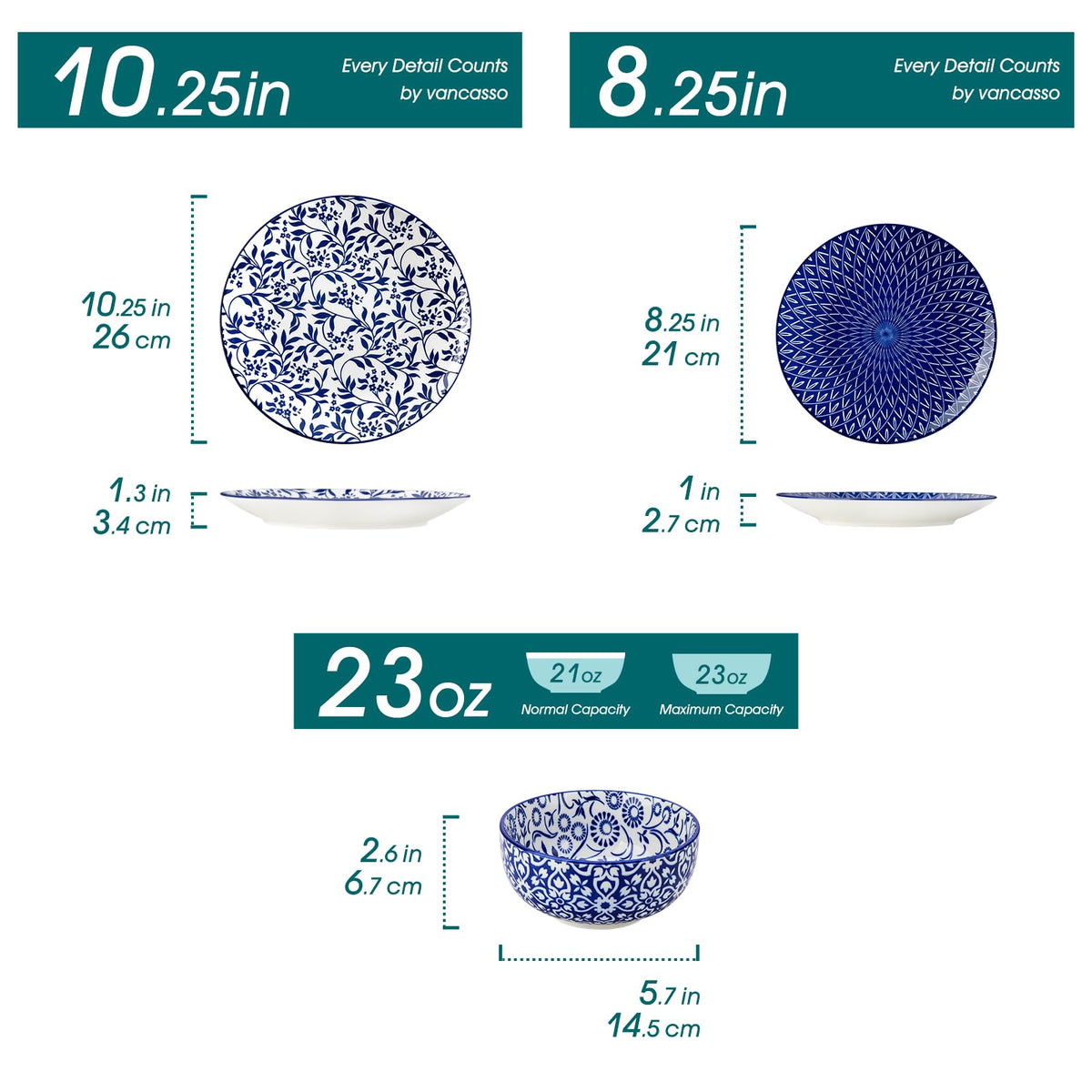 Vancasso Selene bowls blue pattern ideal for cereals and soups