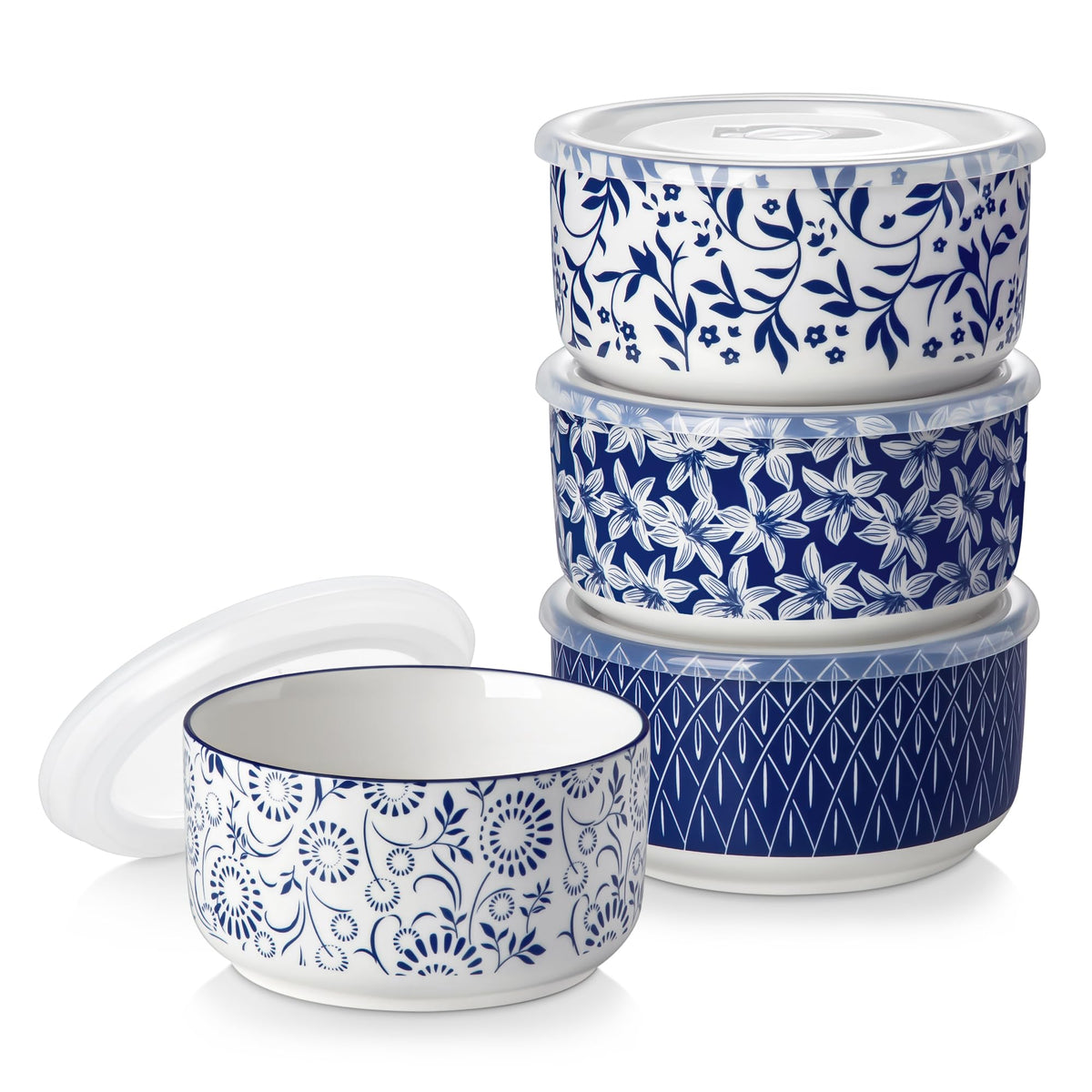 Vancasso SELENE bowls with lids stacked for space-saving storage.