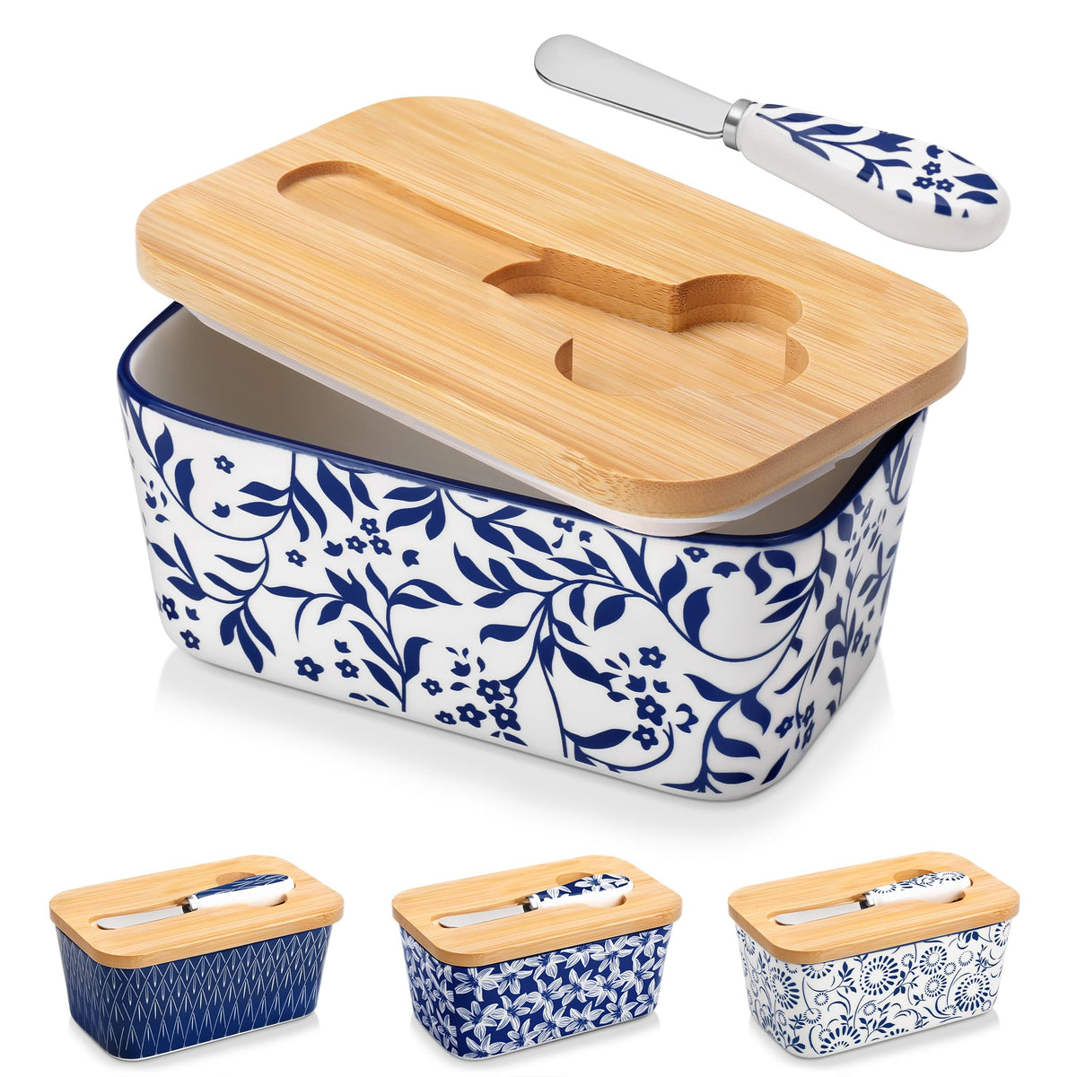 Vancasso Selene butter dish with lid closed keeps butter fresh on the counter