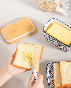 Vancasso Selene butter dish on counter featuring elegant pattern