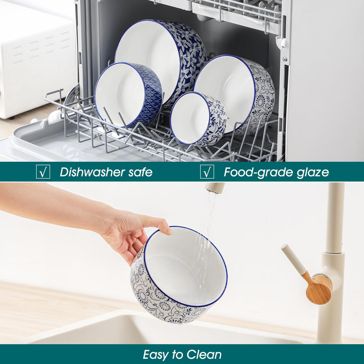 Lids on Vancasso SELENE bowls help preserve freshness in the fridge.