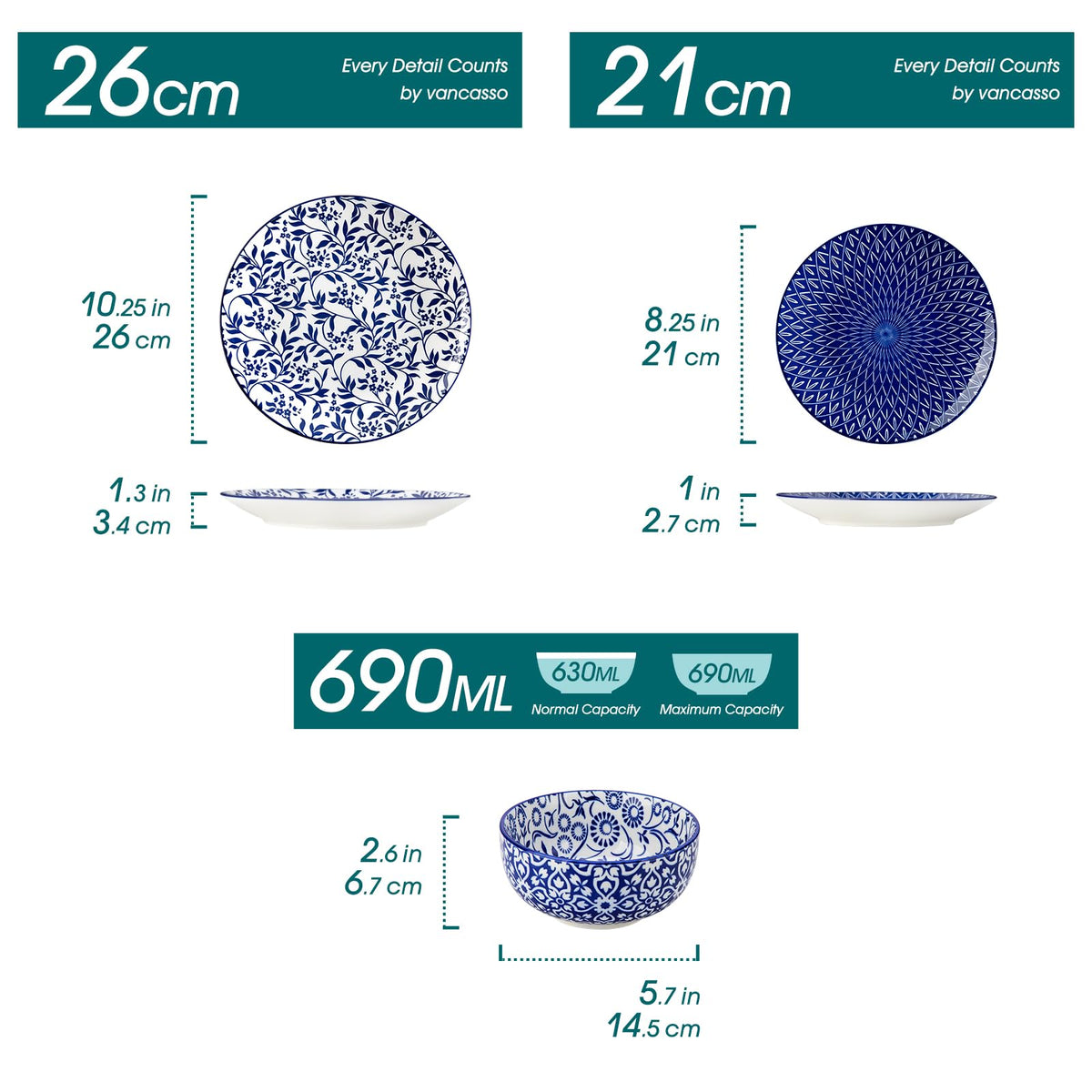 Vancasso Selene porcelain bowls with floral motifs for cereals and soups