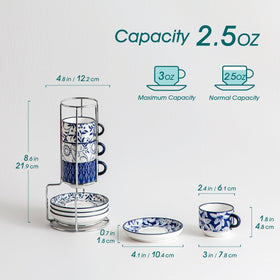 Vancasso Selene metal stand showcasing the stackable espresso set.