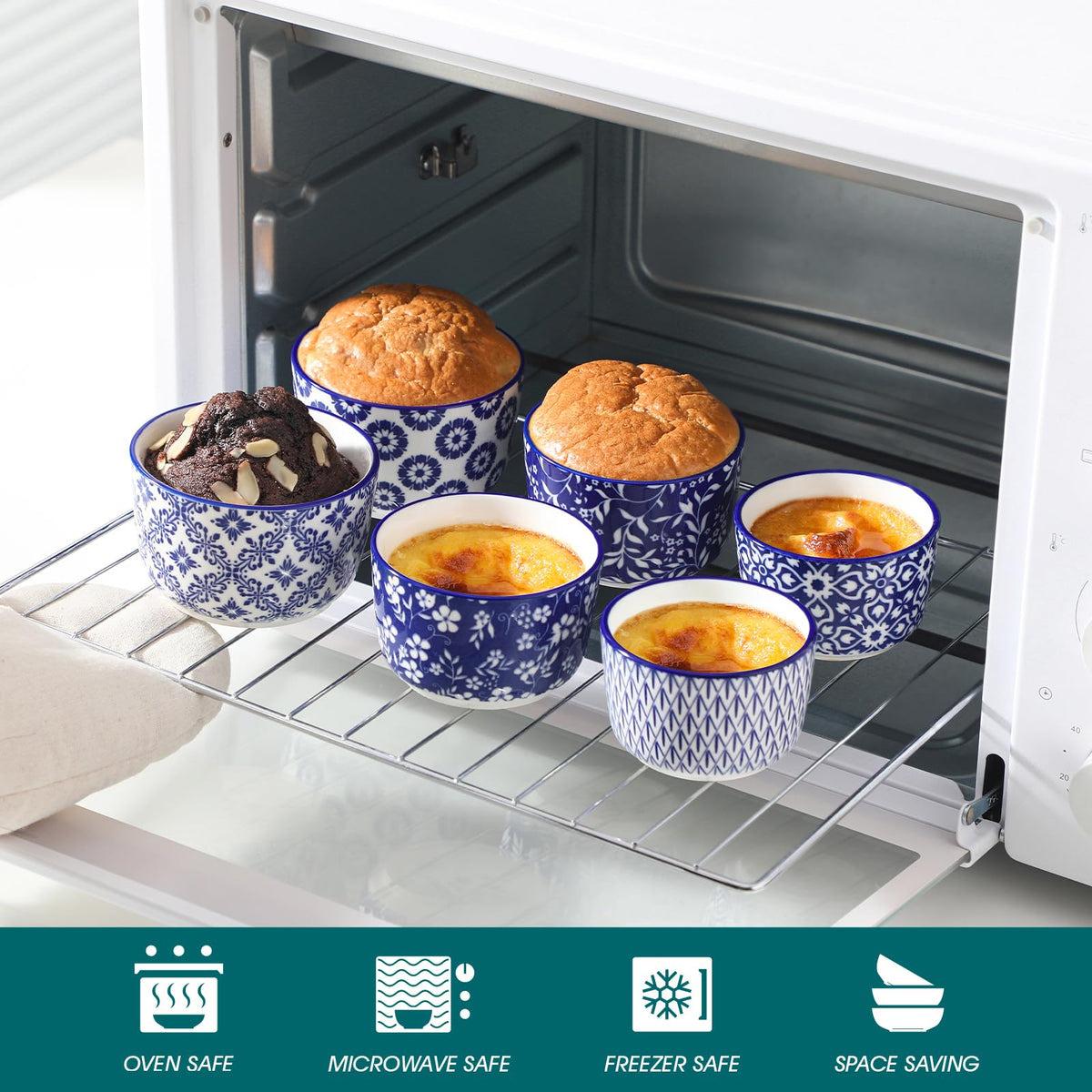 Vancasso Selene 6oz ramekins placed in oven for baking.