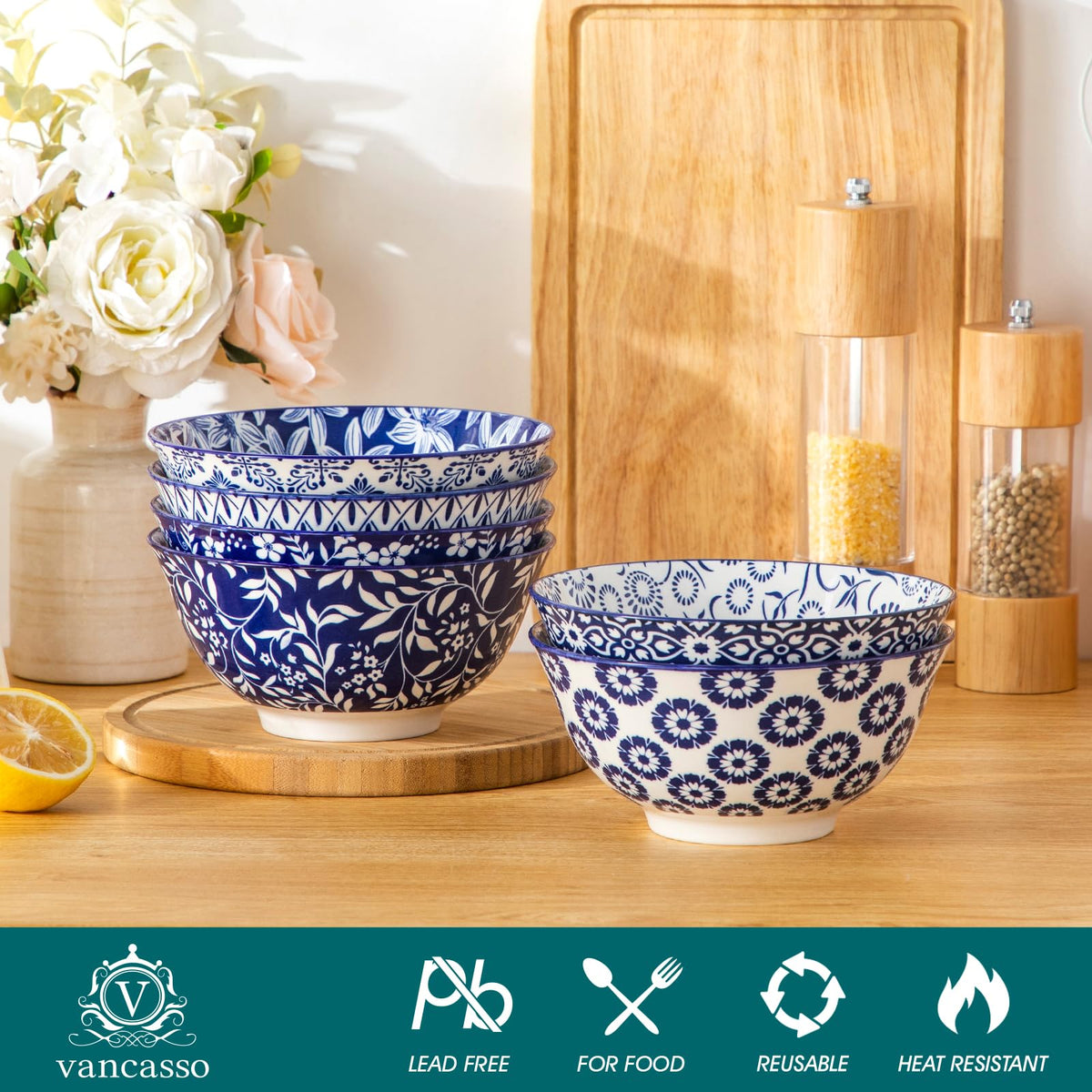 Vancasso Selene stackable bowls save cabinet space.