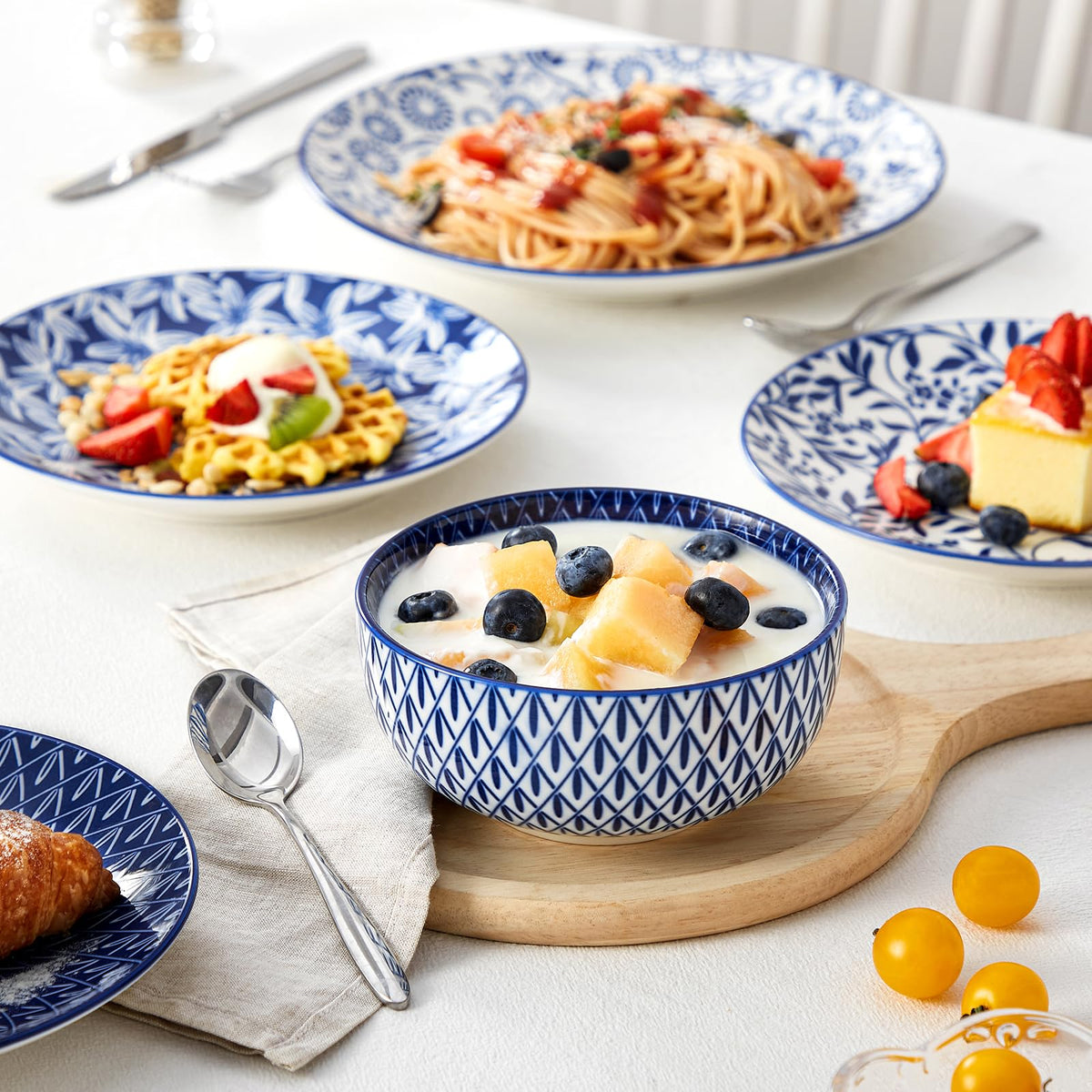 Vancasso Selene stackable porcelain dishware saves cabinet space