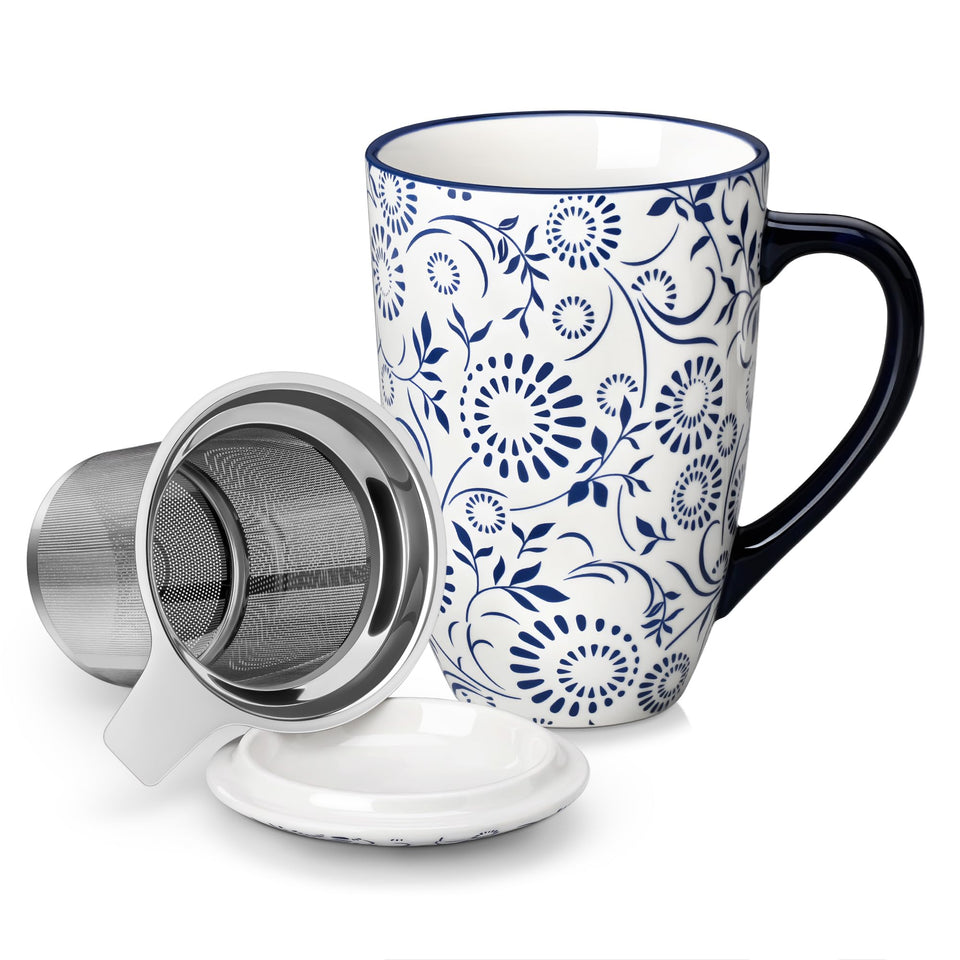 Vancasso SELENE tea mug with infuser close-up; ideal for aromatic loose-leaf tea