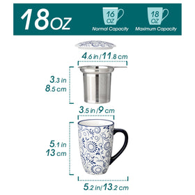 Vancasso SELENE mug with lid on showing blue floral porcelain design