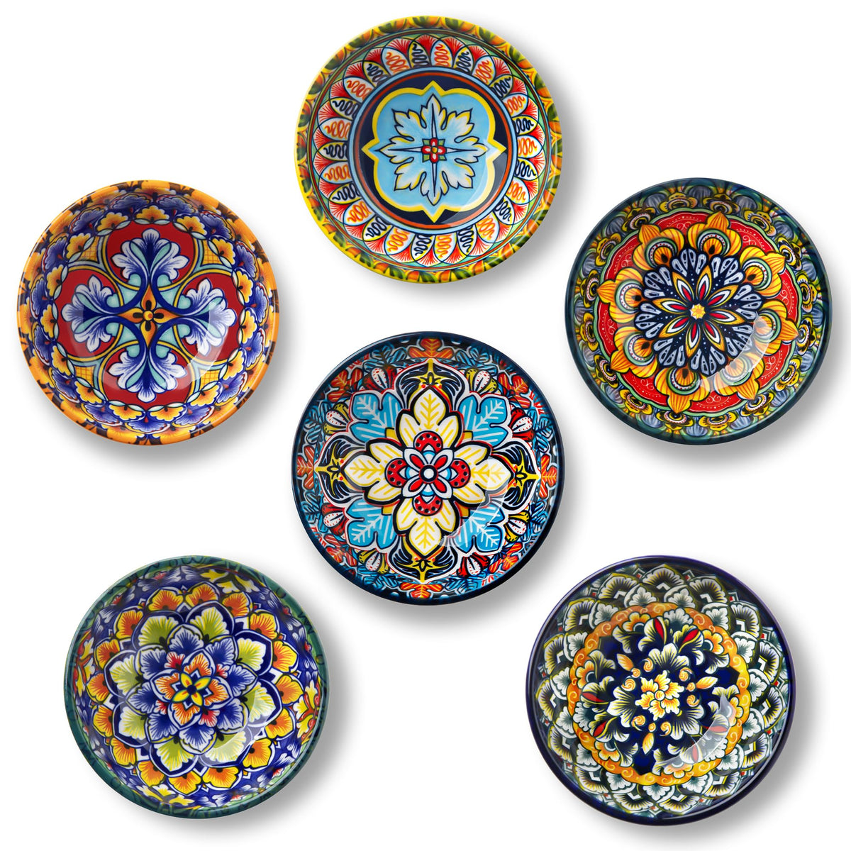 Vancasso SIMI dipping bowls show Bohemian pattern, ideal for sauces and condiments.