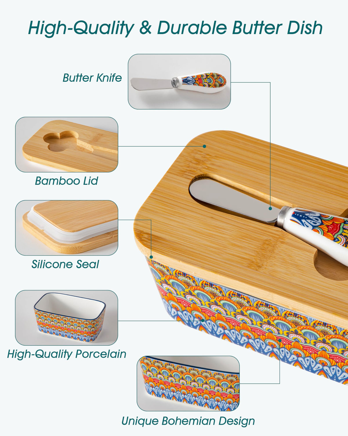 Vancasso SIMI 6-5-inch butter dish fits standard sticks and butter types.