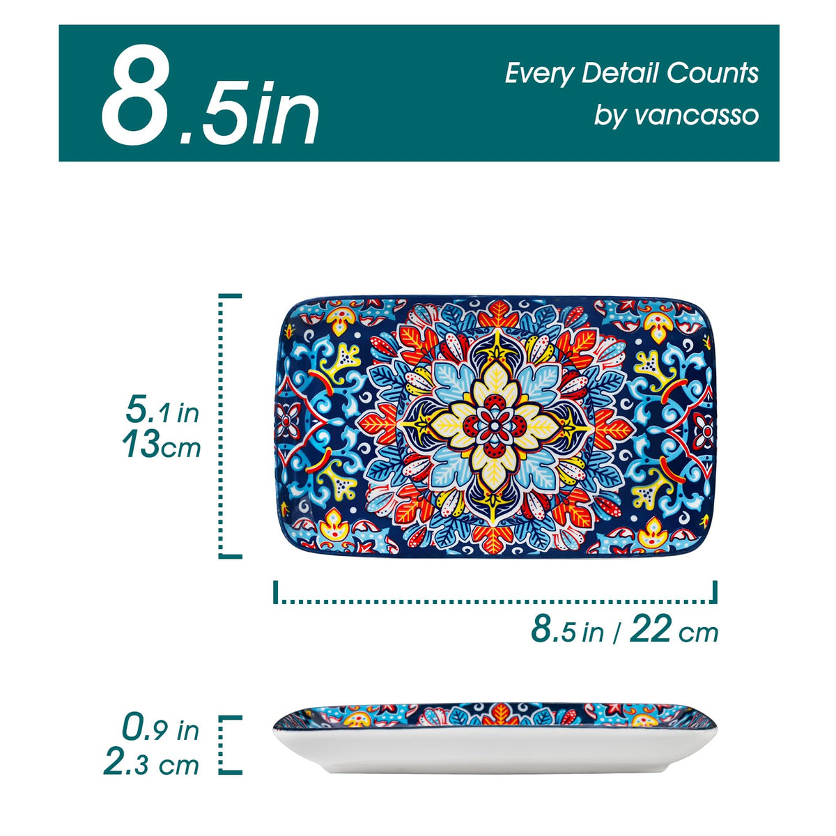 Vancasso Simi 8.5-inch rectangle plate ideal for sushi servings.