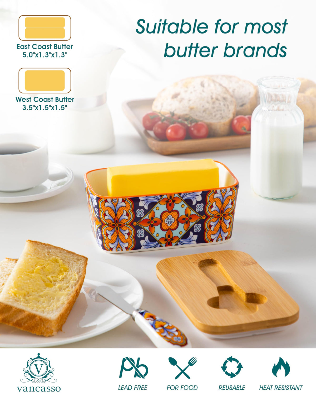 Vancasso SIMI bamboo lid with double silicone seal keeps butter fresh.