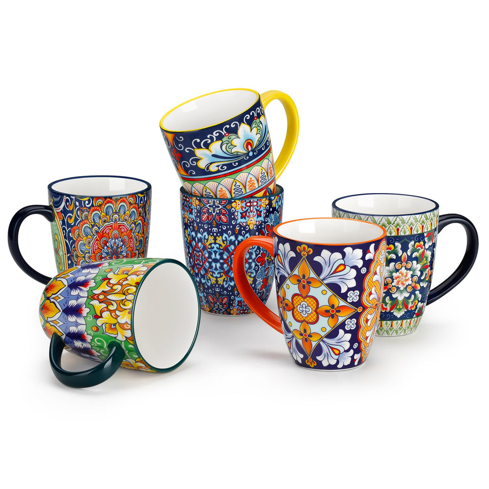 Vancasso SIMI boho pattern mugs with wide handle for comfortable daily use
