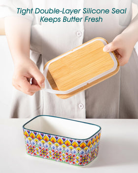 Vancasso SIMI butter dish features a bohemian pattern to brighten kitchen decor.