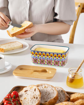 Gift-ready SIMI butter dish with vibrant bohemian design for gifting.