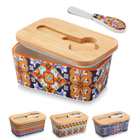 Vancasso SIMI butter dish with lid in amber glaze, durable porcelain for daily countertop use.