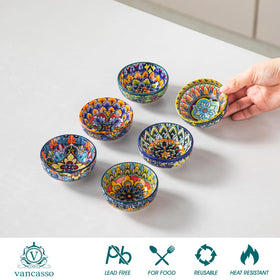 Vancasso SIMI dipping bowls arranged for soy sauce and sushi pairings.