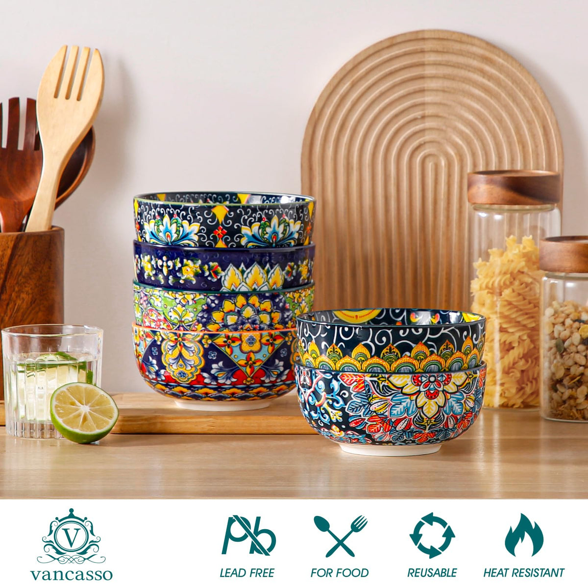 Vancasso Simi porcelain bowls feature durable glaze for everyday use.