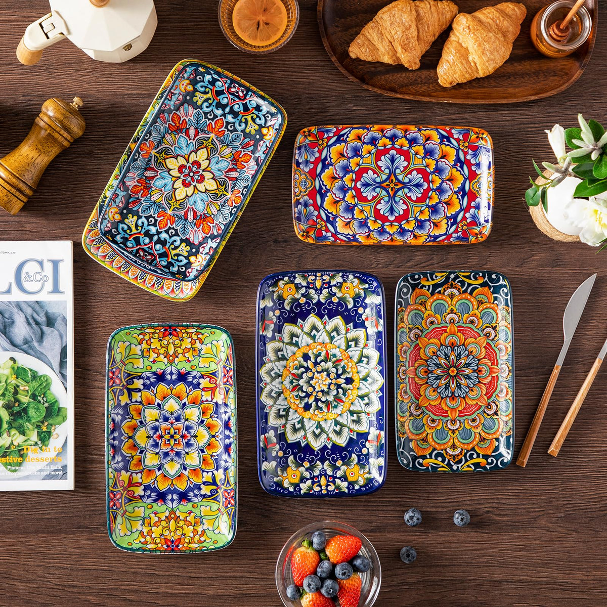 Vancasso Simi stackable rectangular plate for space-saving storage.