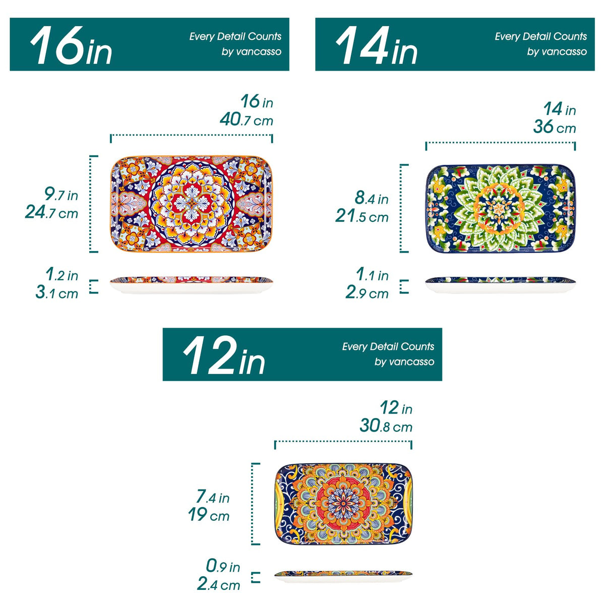Vancasso small 12-inch rectangular platter perfect for desserts and bite-sized treats.