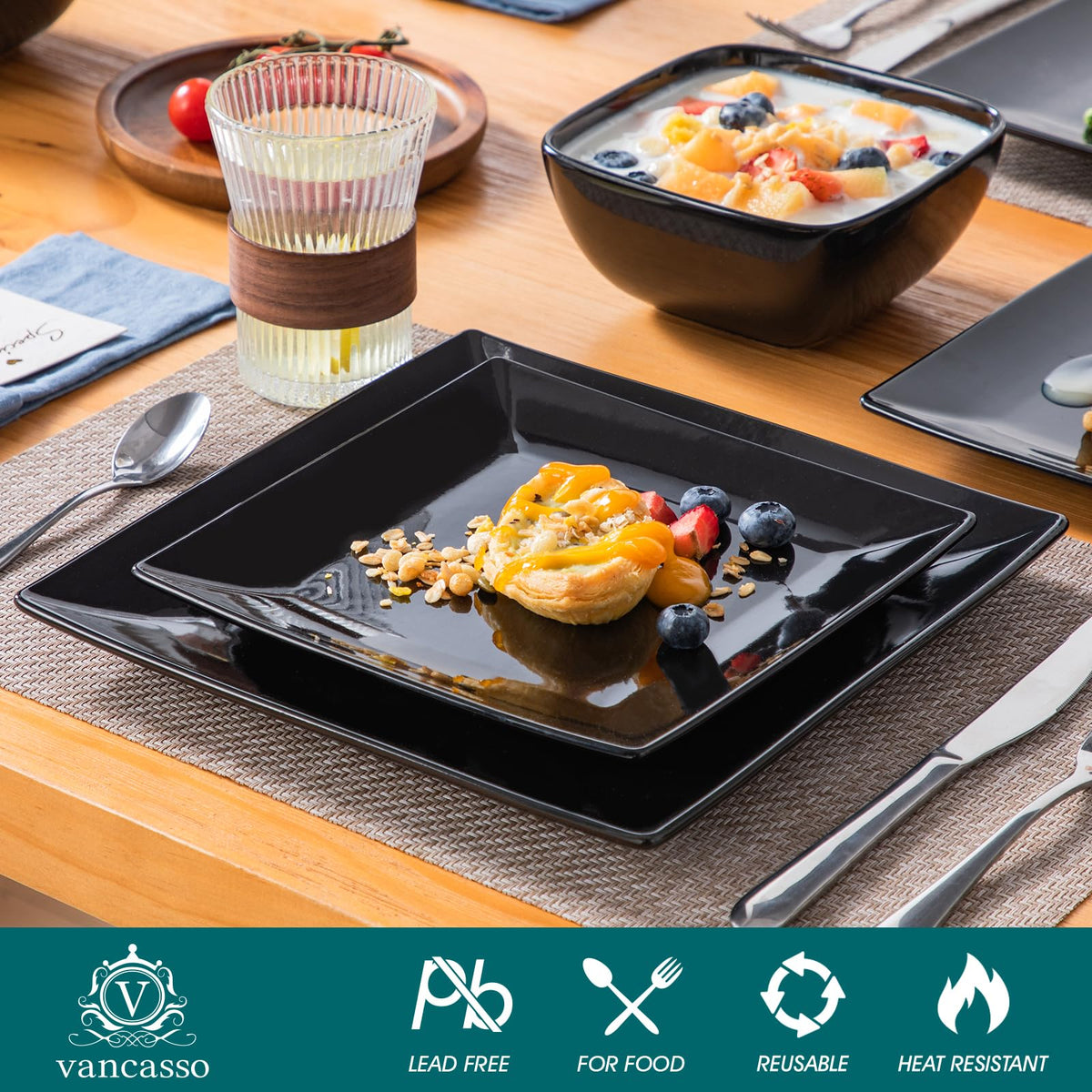 Vancasso Soho black square bowl for soups and salads.