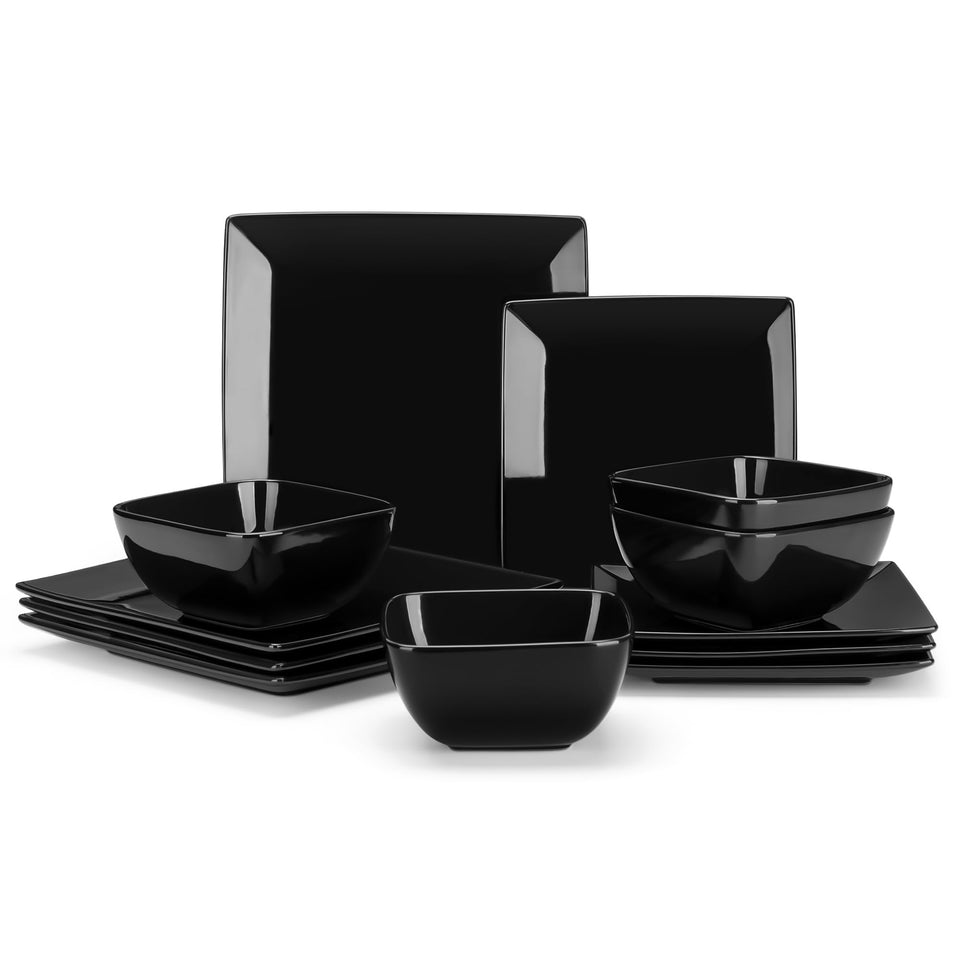 Vancasso Soho dinner plate in black square design for modern table settings.