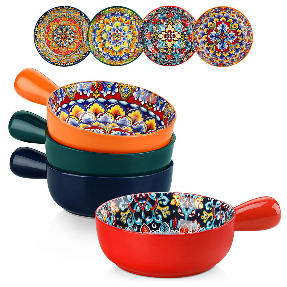 Vancasso soup bowls with dual-hole handles to reduce heat stress and aid cleaning.