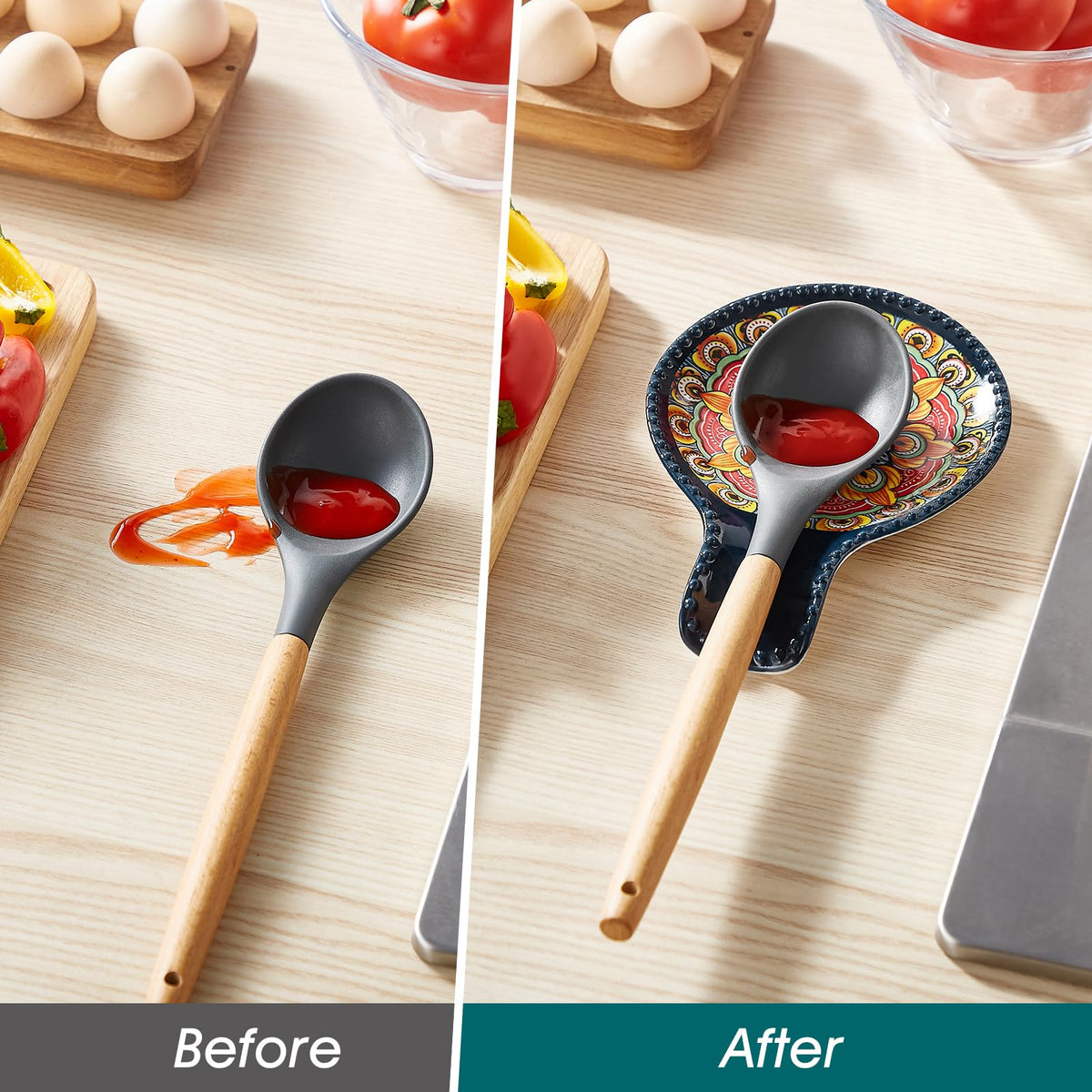 Vancasso spoon rest blue is dishwasher-safe for convenient cleanup after meals.