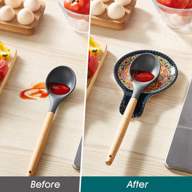 Vancasso spoon rest blue is dishwasher-safe for convenient cleanup after meals.