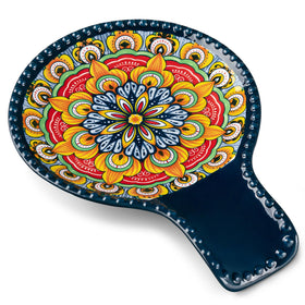 Vancasso 7.7 inch blue spoon rest on counter keeps utensils organized and easy to reach.