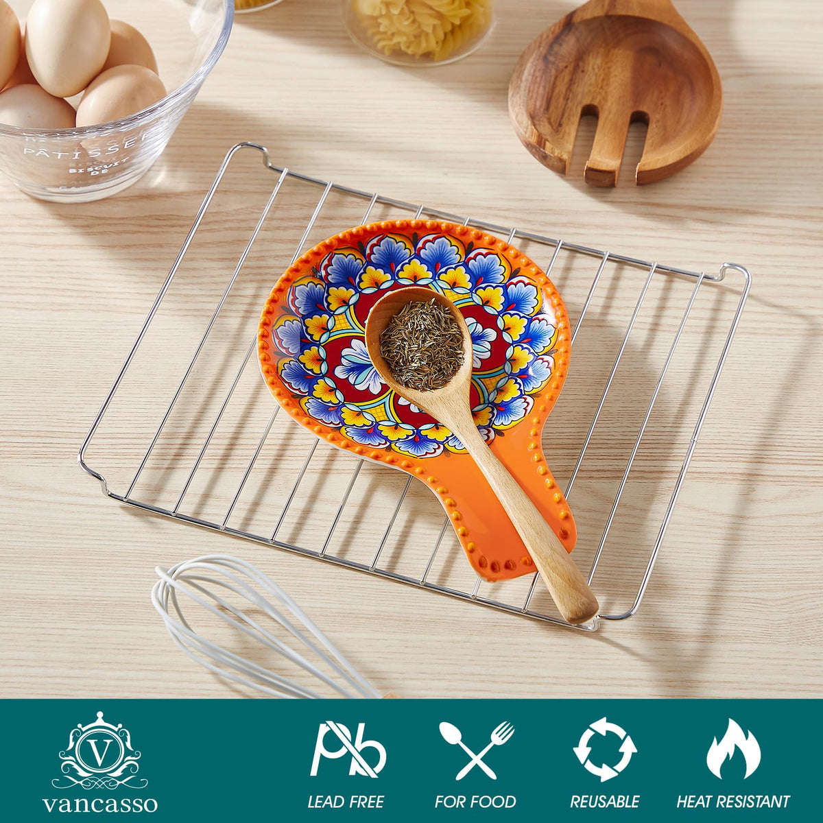 Vancasso ceramic spoon rest with glossy glaze for lasting durability.