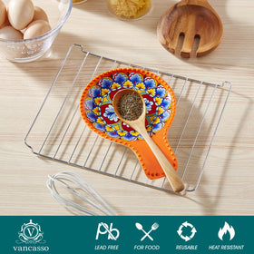 Vancasso ceramic spoon rest with glossy glaze for lasting durability.