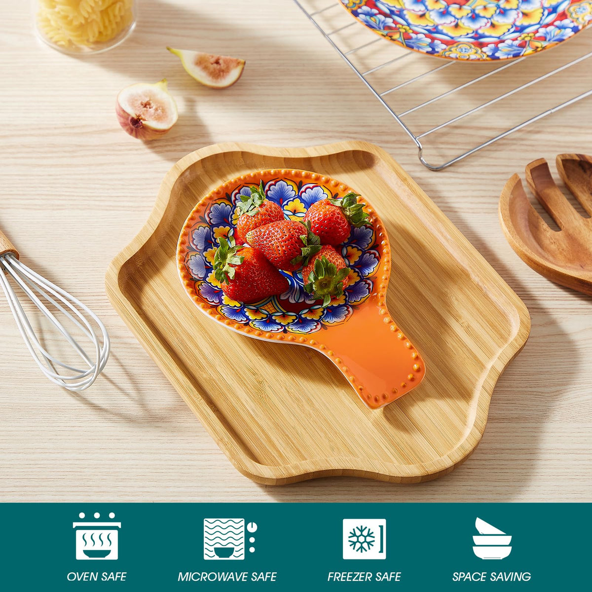 Smooth glaze makes cleaning easy; dishwasher and microwave safe.