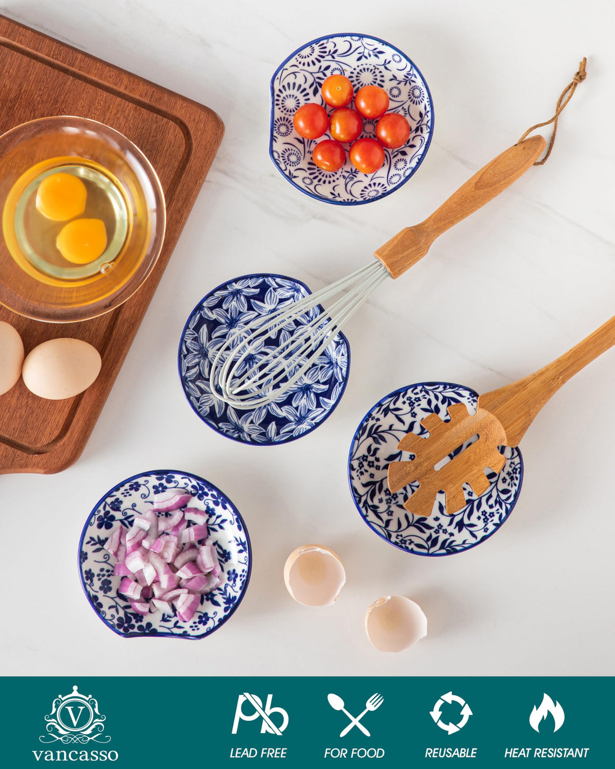 Vancasso heat-resistant porcelain spoon rest for hot tools.