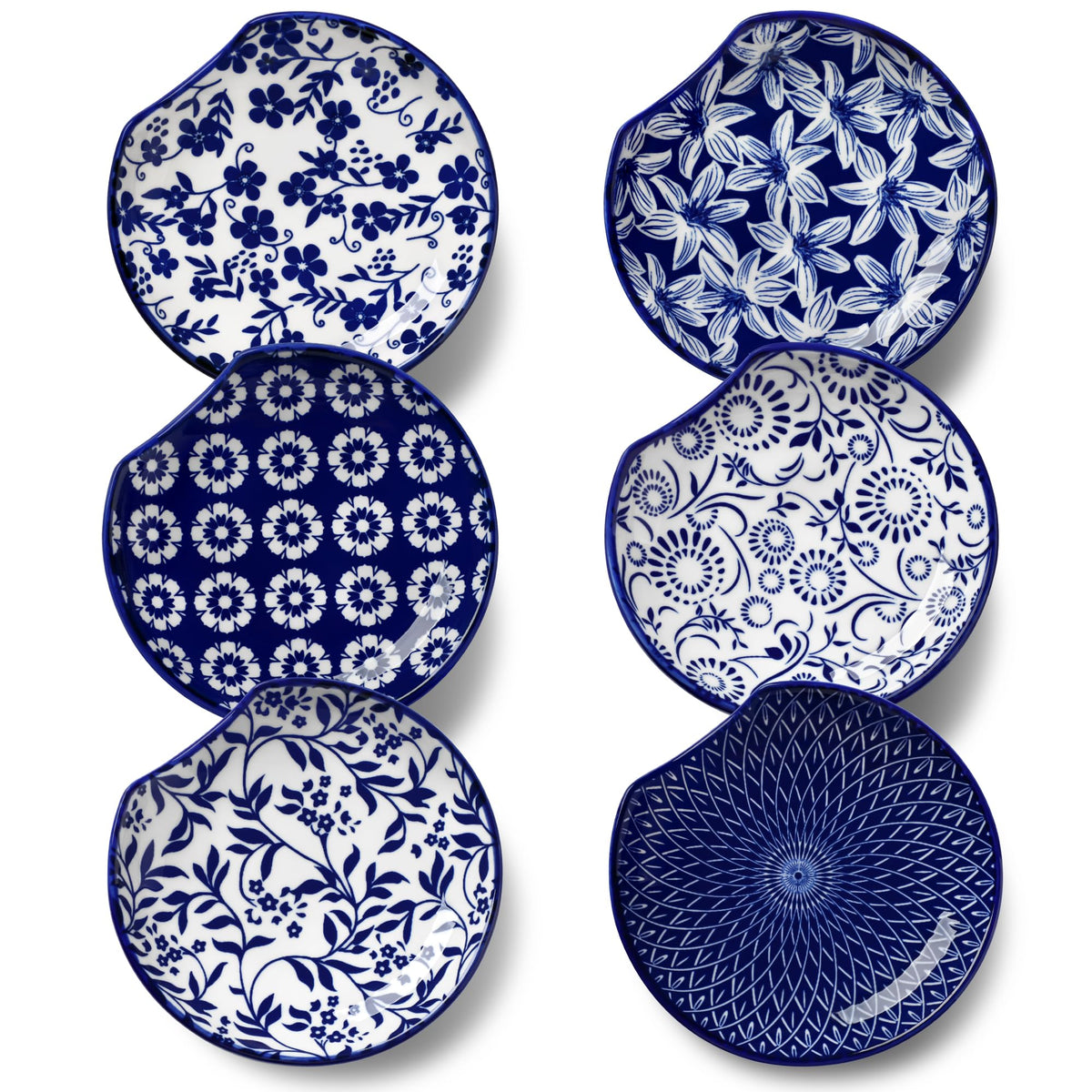 Vancasso spoon rest on stovetop with blue and white chinoiserie floral, keeps counters tidy.