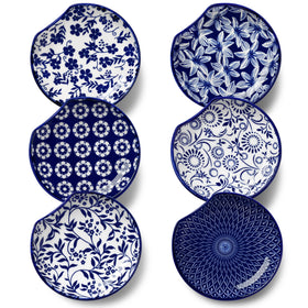 Vancasso spoon rest on stovetop with blue and white chinoiserie floral, keeps counters tidy.