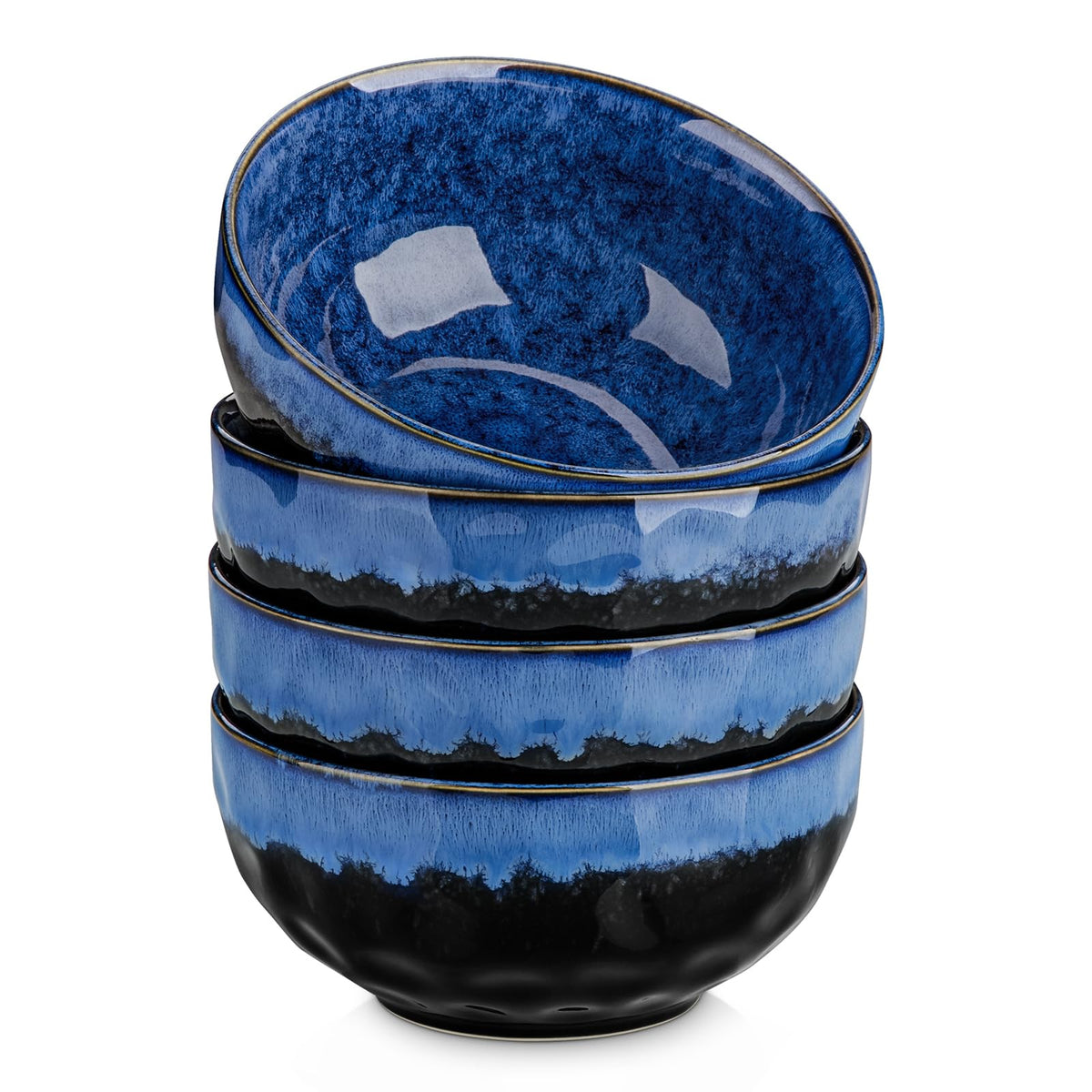 Vancasso Starry 24oz bowls stacked in blue glaze for space-saving kitchen storage.