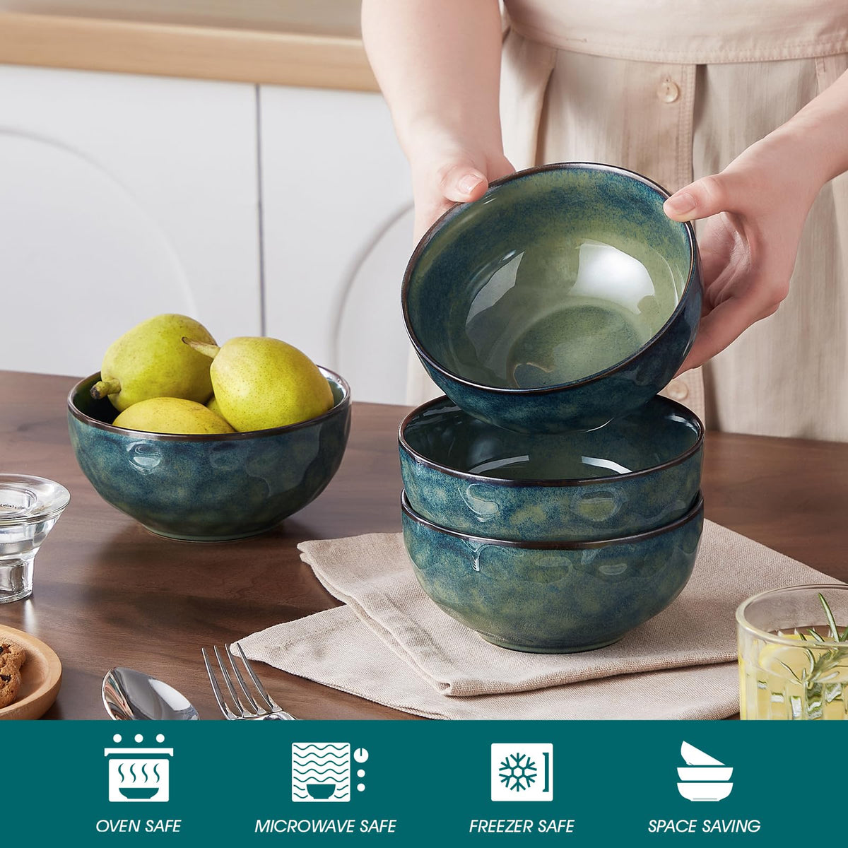 Vancasso Starry elegant soup bowl in green elevates table presentation.