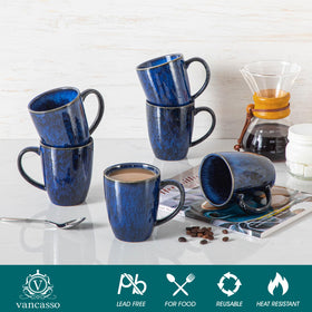 Vancasso Starry mugs arranged on table with blue glaze