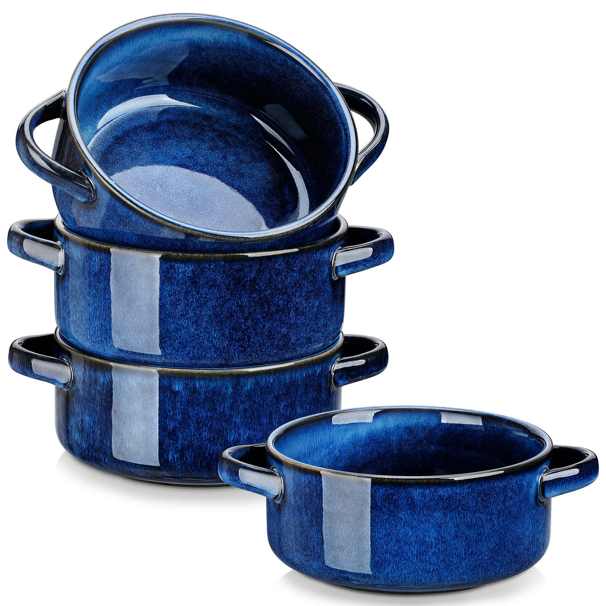 Vancasso Starry bowls with handles showing blue glaze for easy serving